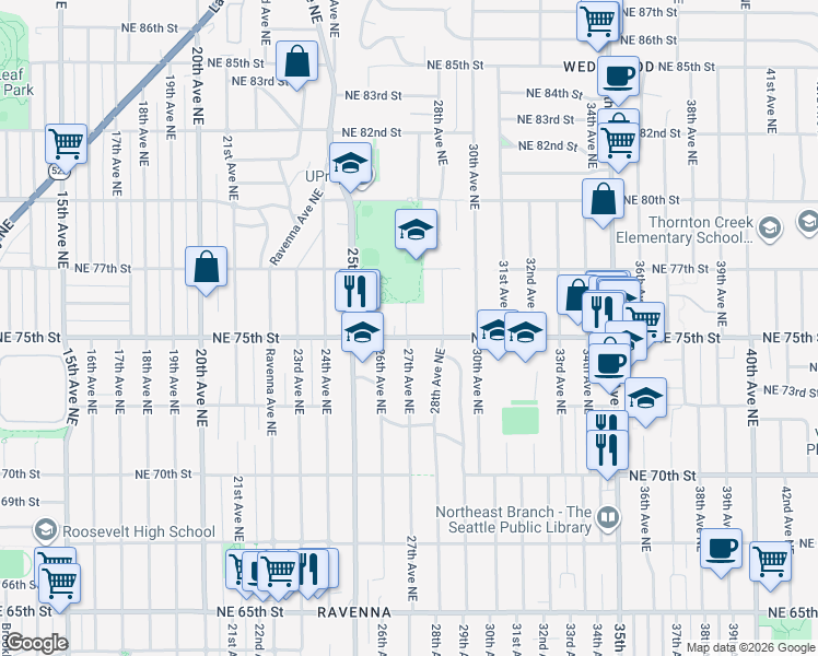 map of restaurants, bars, coffee shops, grocery stores, and more near 2700-2704 Northeast 75th Street in Seattle