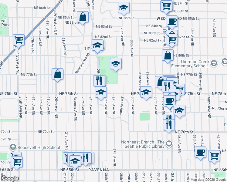 map of restaurants, bars, coffee shops, grocery stores, and more near 2700-2704 Northeast 75th Street in Seattle