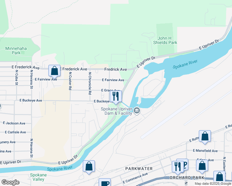 map of restaurants, bars, coffee shops, grocery stores, and more near 5122 East Grace Avenue in Spokane