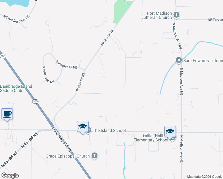 map of restaurants, bars, coffee shops, grocery stores, and more near 13535 Ellingsen Road Northeast in Bainbridge Island