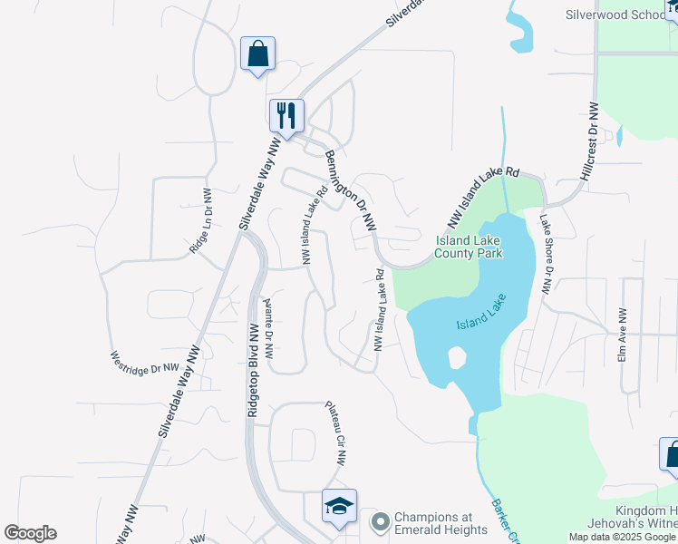 map of restaurants, bars, coffee shops, grocery stores, and more near 13140 Lakeridge Circle Northwest in Silverdale