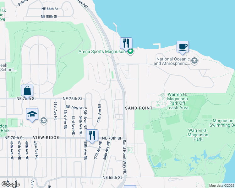 map of restaurants, bars, coffee shops, grocery stores, and more near 5844 Northeast 75th Street in Seattle