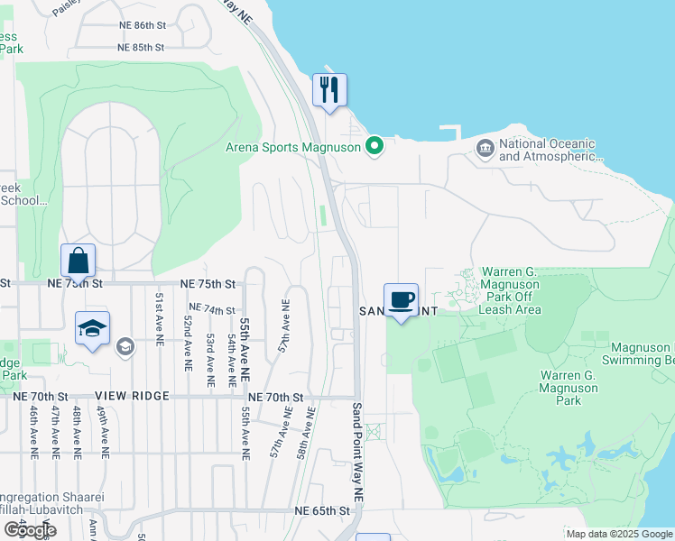 map of restaurants, bars, coffee shops, grocery stores, and more near 5834 Northeast 75th Street in Seattle