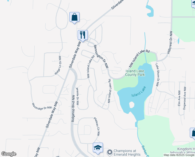 map of restaurants, bars, coffee shops, grocery stores, and more near 13140 Lakeridge Circle Northwest in Silverdale