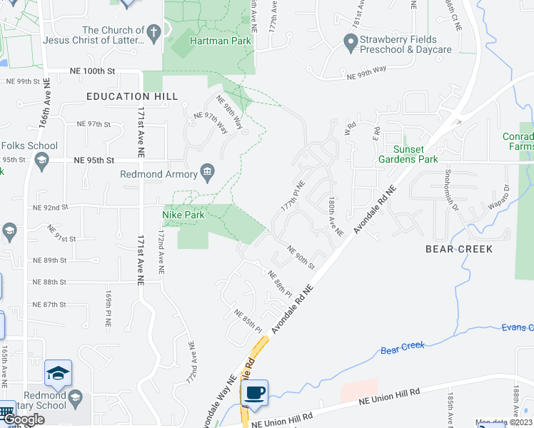 map of restaurants, bars, coffee shops, grocery stores, and more near 9060 177th Place Northeast in Redmond
