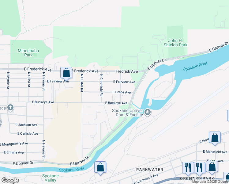 map of restaurants, bars, coffee shops, grocery stores, and more near 5022 East Grace Avenue in Spokane