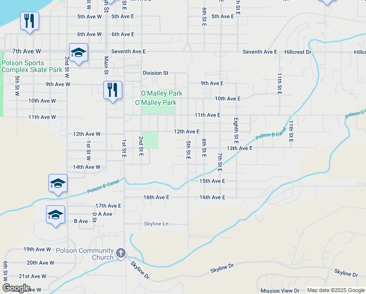map of restaurants, bars, coffee shops, grocery stores, and more near 1212 5th Street East in Polson