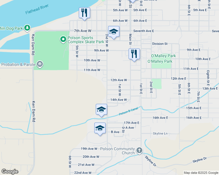 map of restaurants, bars, coffee shops, grocery stores, and more near 116 13th Avenue West in Polson