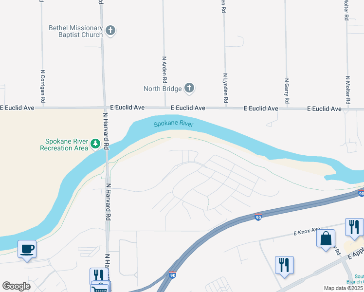 map of restaurants, bars, coffee shops, grocery stores, and more near 22495 East Clairmont Lane in Liberty Lake