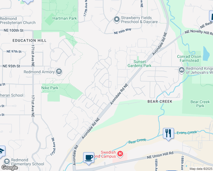map of restaurants, bars, coffee shops, grocery stores, and more near 17912 Northeast 93rd Way in Redmond