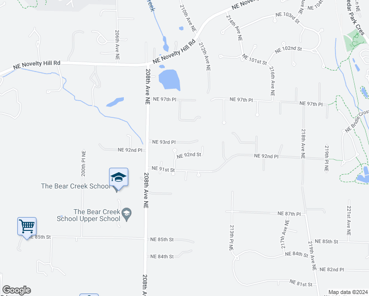 map of restaurants, bars, coffee shops, grocery stores, and more near 21016 Northeast 92nd Street in Redmond