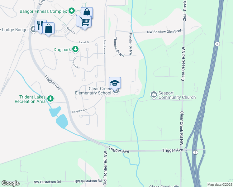 map of restaurants, bars, coffee shops, grocery stores, and more near 3999 Northwest Street Cyr Place in Silverdale