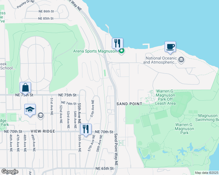 map of restaurants, bars, coffee shops, grocery stores, and more near 5842 Northeast 75th Street in Seattle