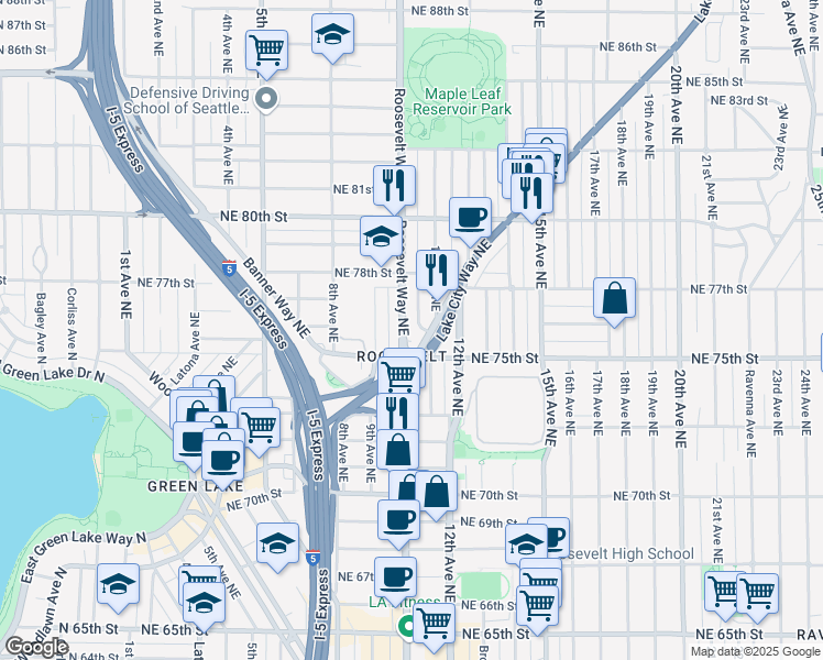 map of restaurants, bars, coffee shops, grocery stores, and more near in Seattle