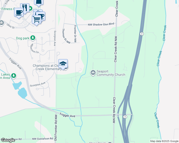 map of restaurants, bars, coffee shops, grocery stores, and more near 13237 Old Cedars Place NorthWest in Silverdale