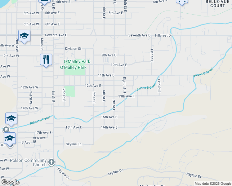 map of restaurants, bars, coffee shops, grocery stores, and more near 706 13th Avenue East in Polson