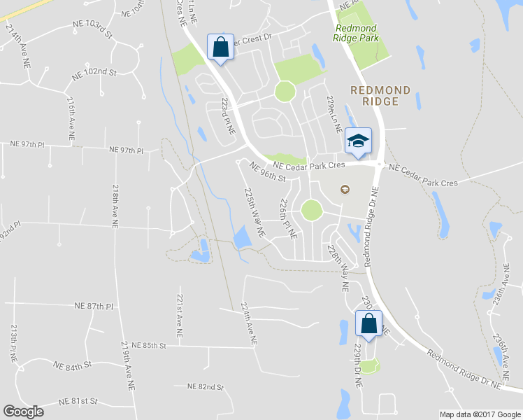 map of restaurants, bars, coffee shops, grocery stores, and more near 9406 225th Way Northeast in Redmond