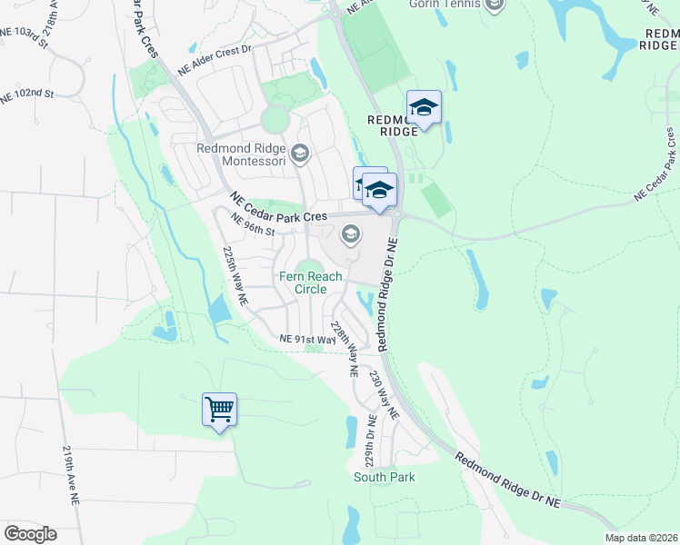 map of restaurants, bars, coffee shops, grocery stores, and more near 22759 Northeast 94th Way in Redmond