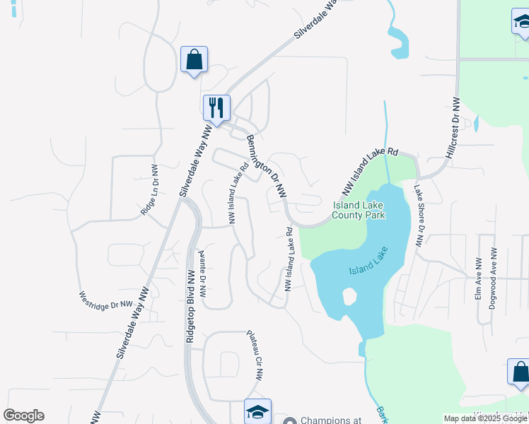 map of restaurants, bars, coffee shops, grocery stores, and more near 13140 Lakeridge Circle Northwest in Silverdale