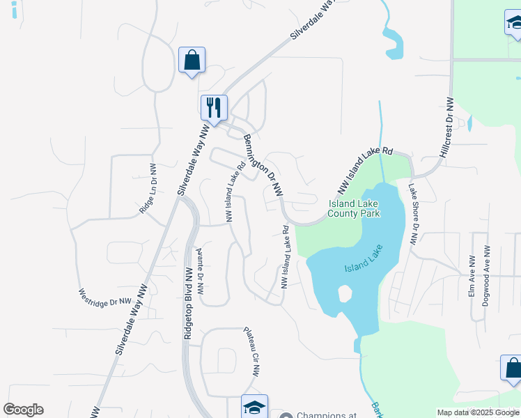 map of restaurants, bars, coffee shops, grocery stores, and more near 13140 Lakeridge Circle Northwest in Silverdale