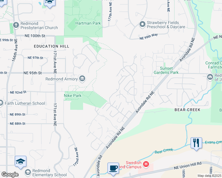 map of restaurants, bars, coffee shops, grocery stores, and more near 9105 177th Place Northeast in Redmond
