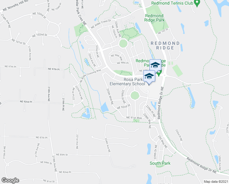 map of restaurants, bars, coffee shops, grocery stores, and more near 22504 Northeast 93rd Place in Redmond