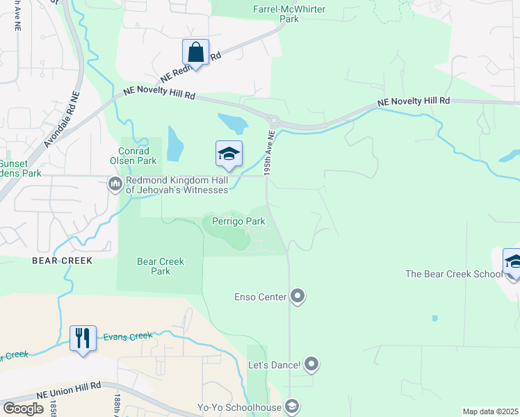 map of restaurants, bars, coffee shops, grocery stores, and more near 9215 195th Avenue Northeast in Redmond