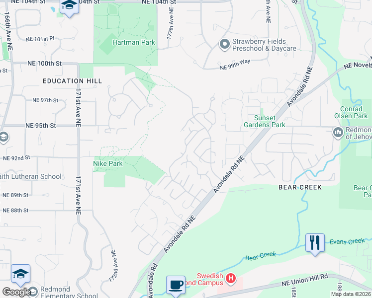 map of restaurants, bars, coffee shops, grocery stores, and more near 9303 176th Place Northeast in Redmond