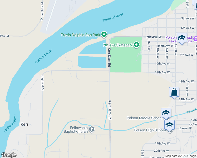 map of restaurants, bars, coffee shops, grocery stores, and more near 36344 Kerr Dam Rd in Polson