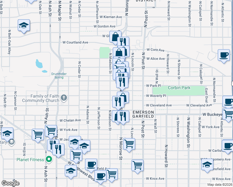 map of restaurants, bars, coffee shops, grocery stores, and more near 1018 West Fairview Avenue in Spokane