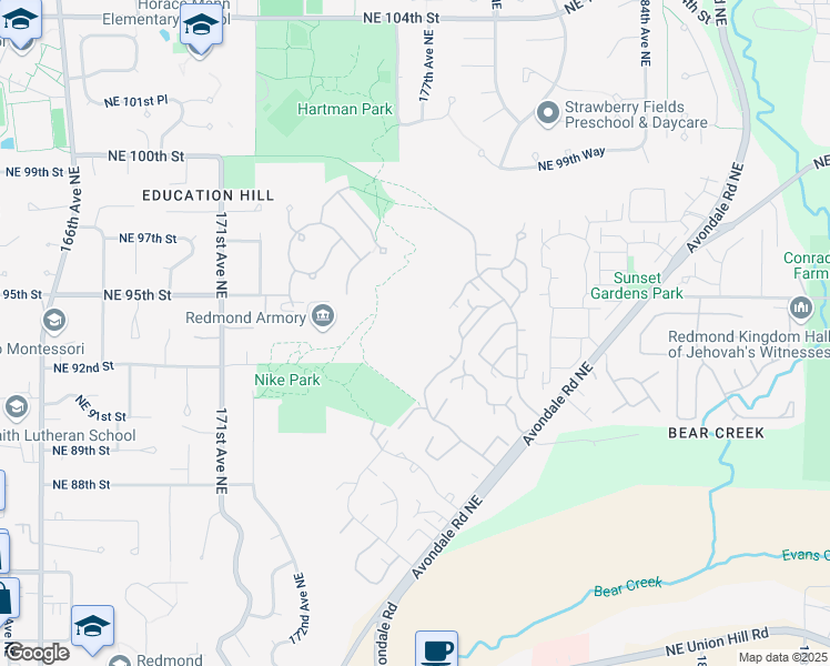 map of restaurants, bars, coffee shops, grocery stores, and more near 9301 176th Place Northeast in Redmond