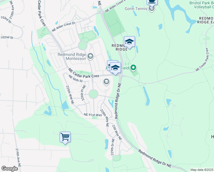 map of restaurants, bars, coffee shops, grocery stores, and more near 22845 Northeast Cedar Park Crescent in Redmond