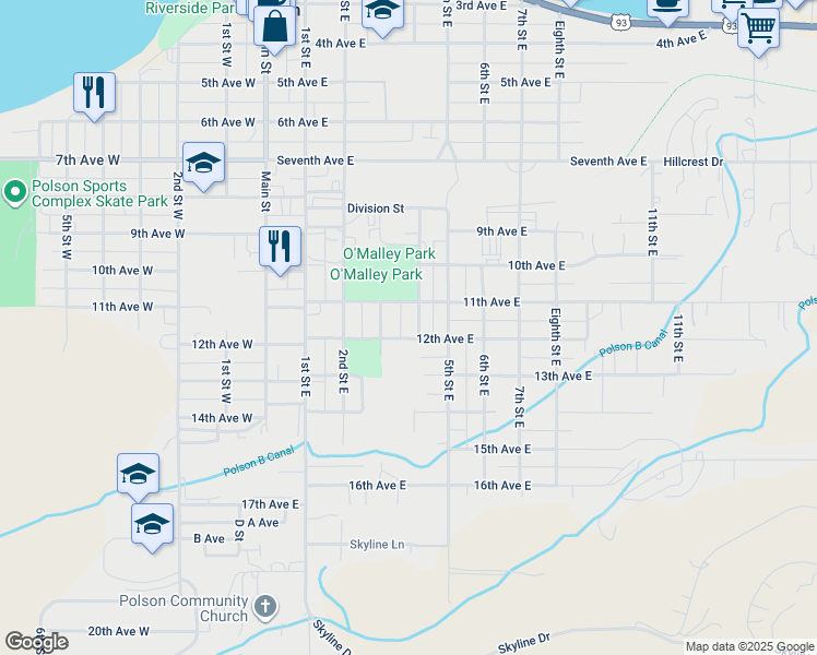 map of restaurants, bars, coffee shops, grocery stores, and more near 1106 4th Street East in Polson