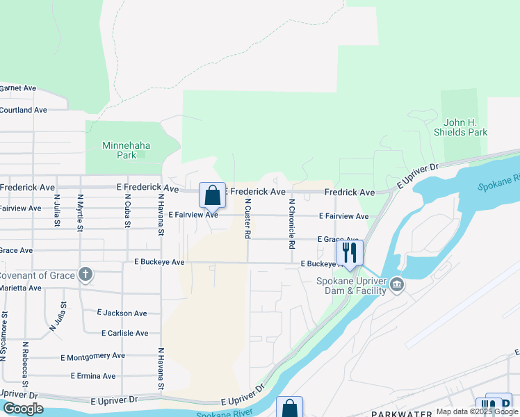 map of restaurants, bars, coffee shops, grocery stores, and more near 4703 E Fairview Ave in Spokane