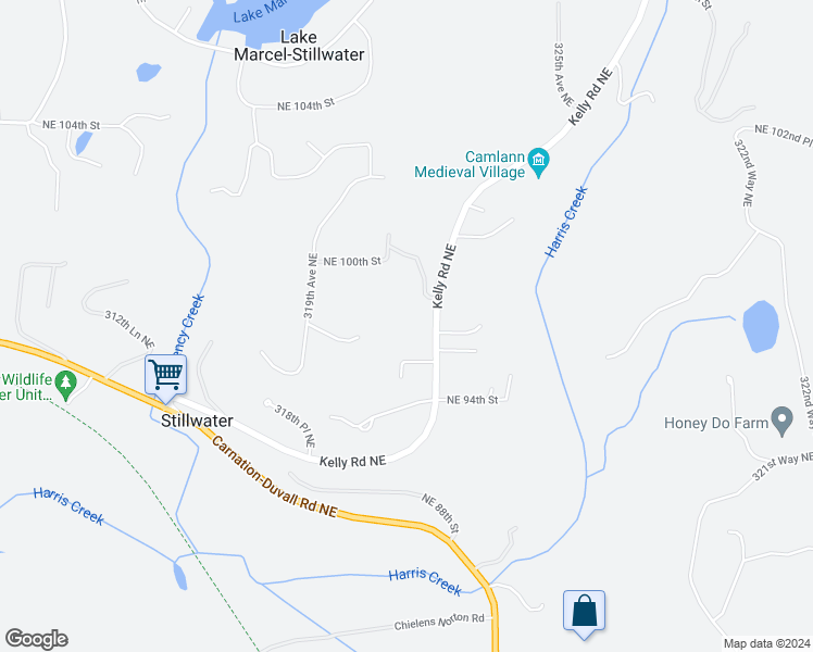 map of restaurants, bars, coffee shops, grocery stores, and more near 9707 Kelly Road Northeast in Carnation