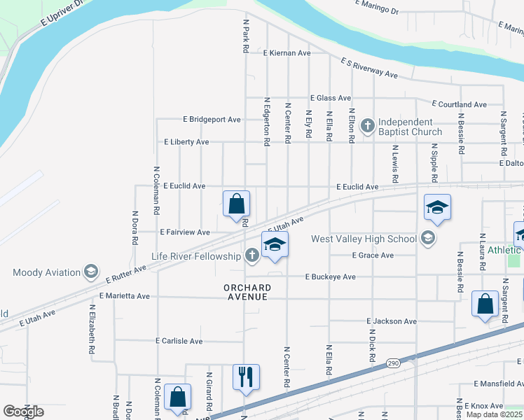 map of restaurants, bars, coffee shops, grocery stores, and more near 3021 North Edgerton Road in Spokane Valley