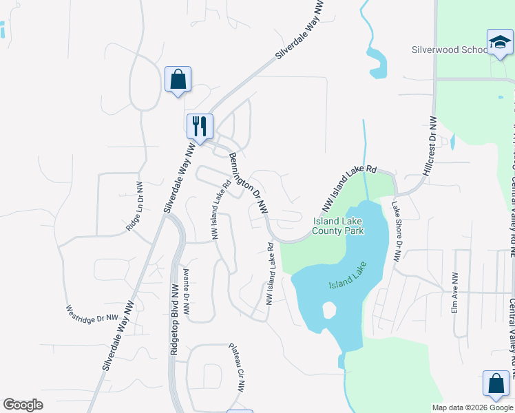 map of restaurants, bars, coffee shops, grocery stores, and more near 13501 Eldridge Place Northwest in Silverdale