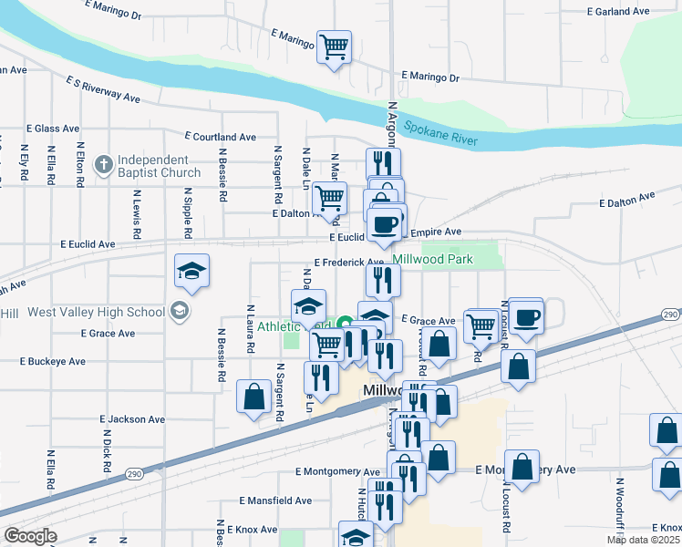 map of restaurants, bars, coffee shops, grocery stores, and more near 3014 North Marguerite Road in Millwood