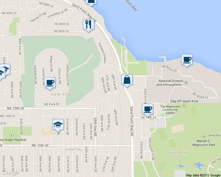 map of restaurants, bars, coffee shops, grocery stores, and more near 7710 57th Avenue Northeast in Seattle