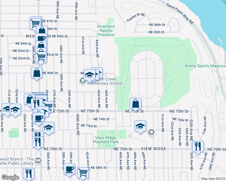map of restaurants, bars, coffee shops, grocery stores, and more near 7705 45th Avenue Northeast in Seattle