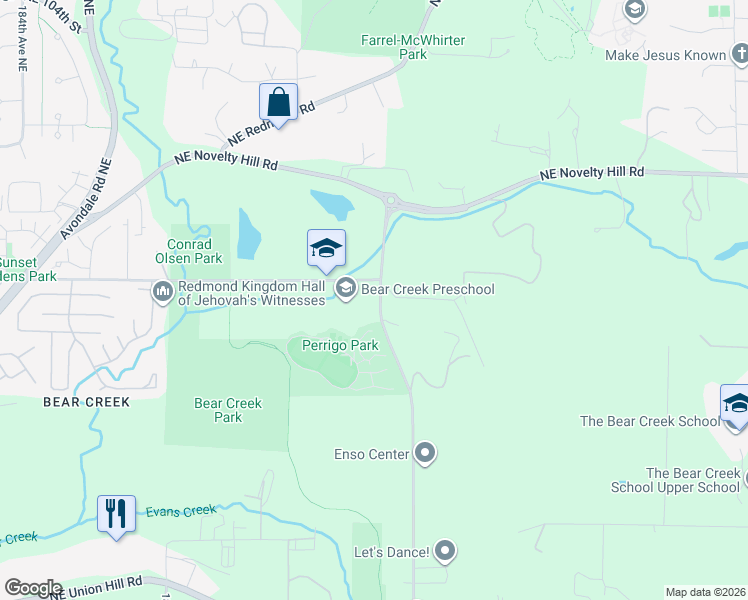 map of restaurants, bars, coffee shops, grocery stores, and more near 9413 195th Avenue Northeast in Redmond