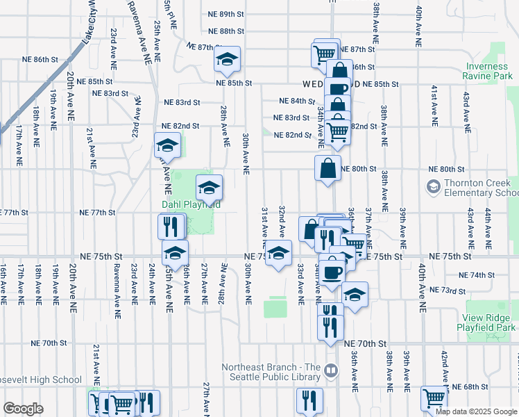map of restaurants, bars, coffee shops, grocery stores, and more near 7707 31st Avenue Northeast in Seattle