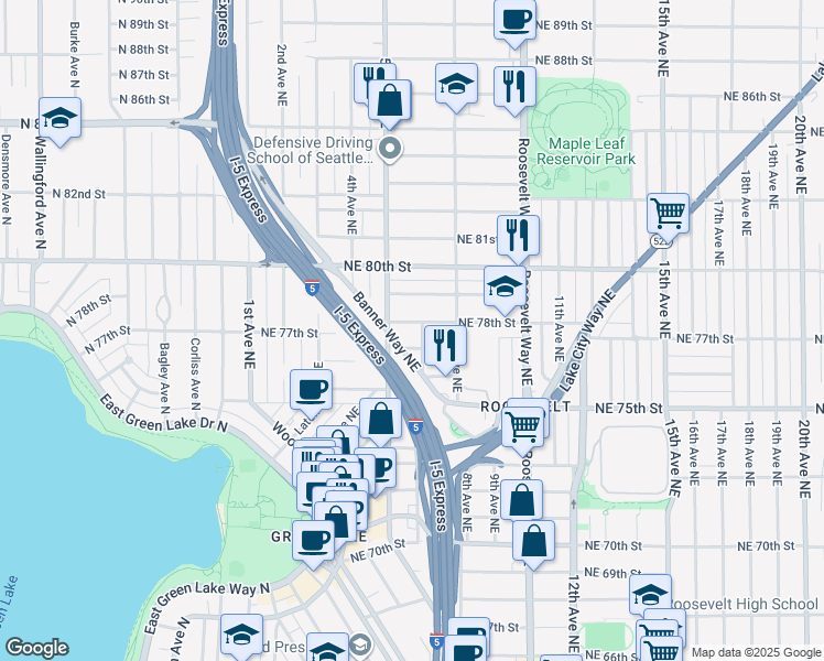 map of restaurants, bars, coffee shops, grocery stores, and more near 521 Northeast 78th Street in Seattle