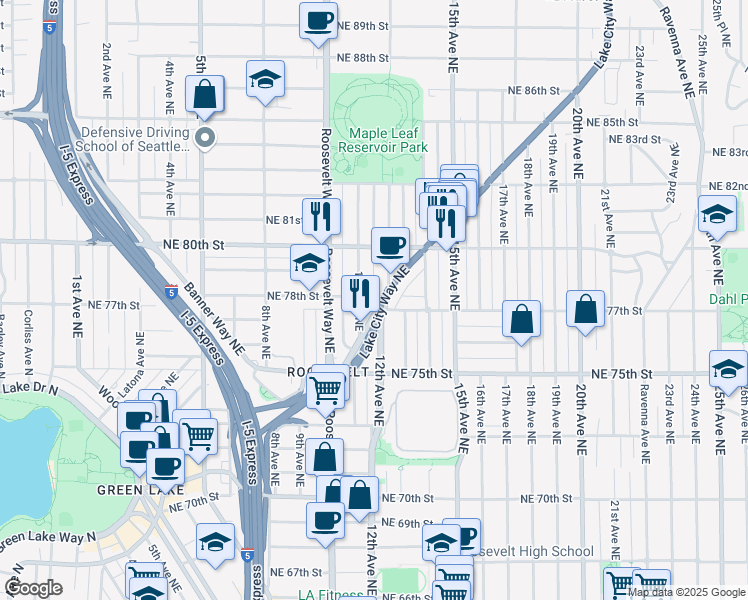 map of restaurants, bars, coffee shops, grocery stores, and more near 1103 Northeast 78th Street in Seattle