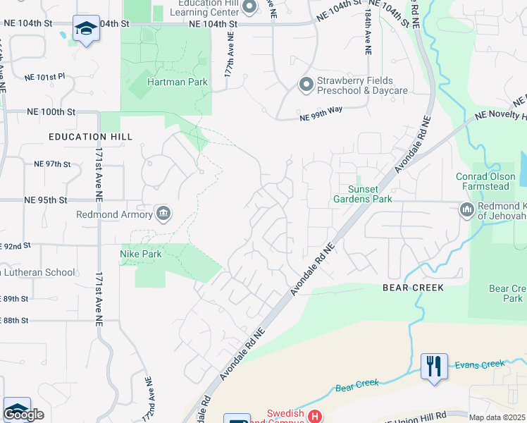 map of restaurants, bars, coffee shops, grocery stores, and more near 9409 178th Place Northeast in Redmond