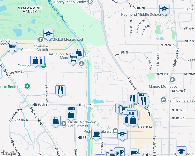 map of restaurants, bars, coffee shops, grocery stores, and more near 15601 Northeast 95th Way in Redmond