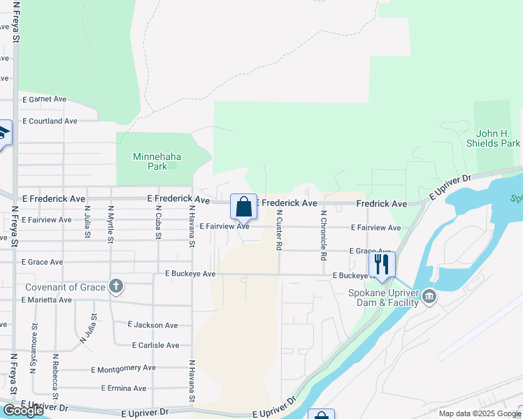 map of restaurants, bars, coffee shops, grocery stores, and more near 4524 East Frederick Avenue in Spokane