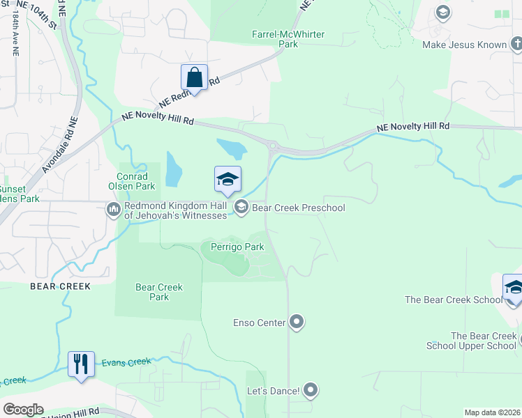 map of restaurants, bars, coffee shops, grocery stores, and more near 9413 195th Avenue Northeast in Redmond