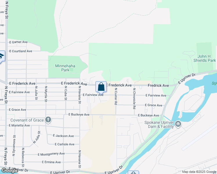 map of restaurants, bars, coffee shops, grocery stores, and more near 4524 East Frederick Avenue in Spokane