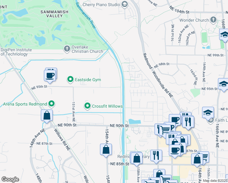 map of restaurants, bars, coffee shops, grocery stores, and more near 15411 NE 95th St in Redmond